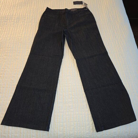 NWT NYDJ Plus Size Filipa Trouser Jean - 14W - Dark Blue Enzyme Wash - Wide Leg - Picture 1 of 12